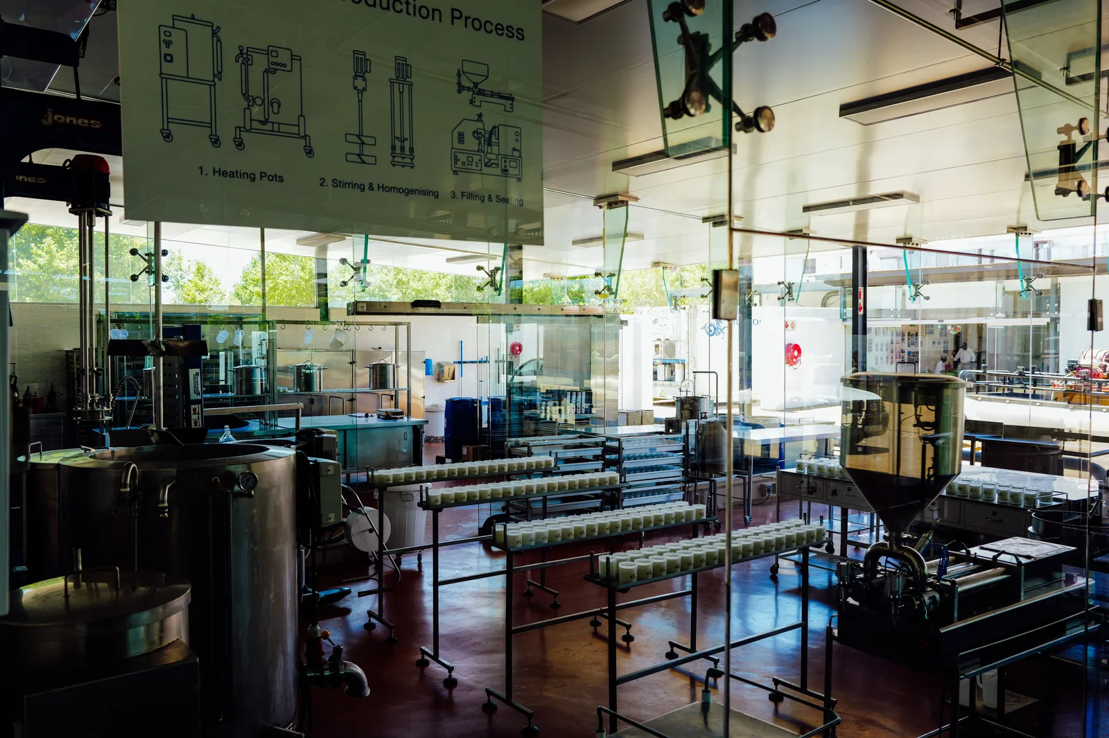 Modern food-production facility interior with industrial machinery