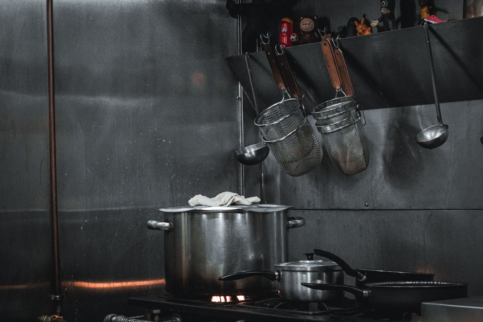 Stainless-steel equipment in a commercial kitchen