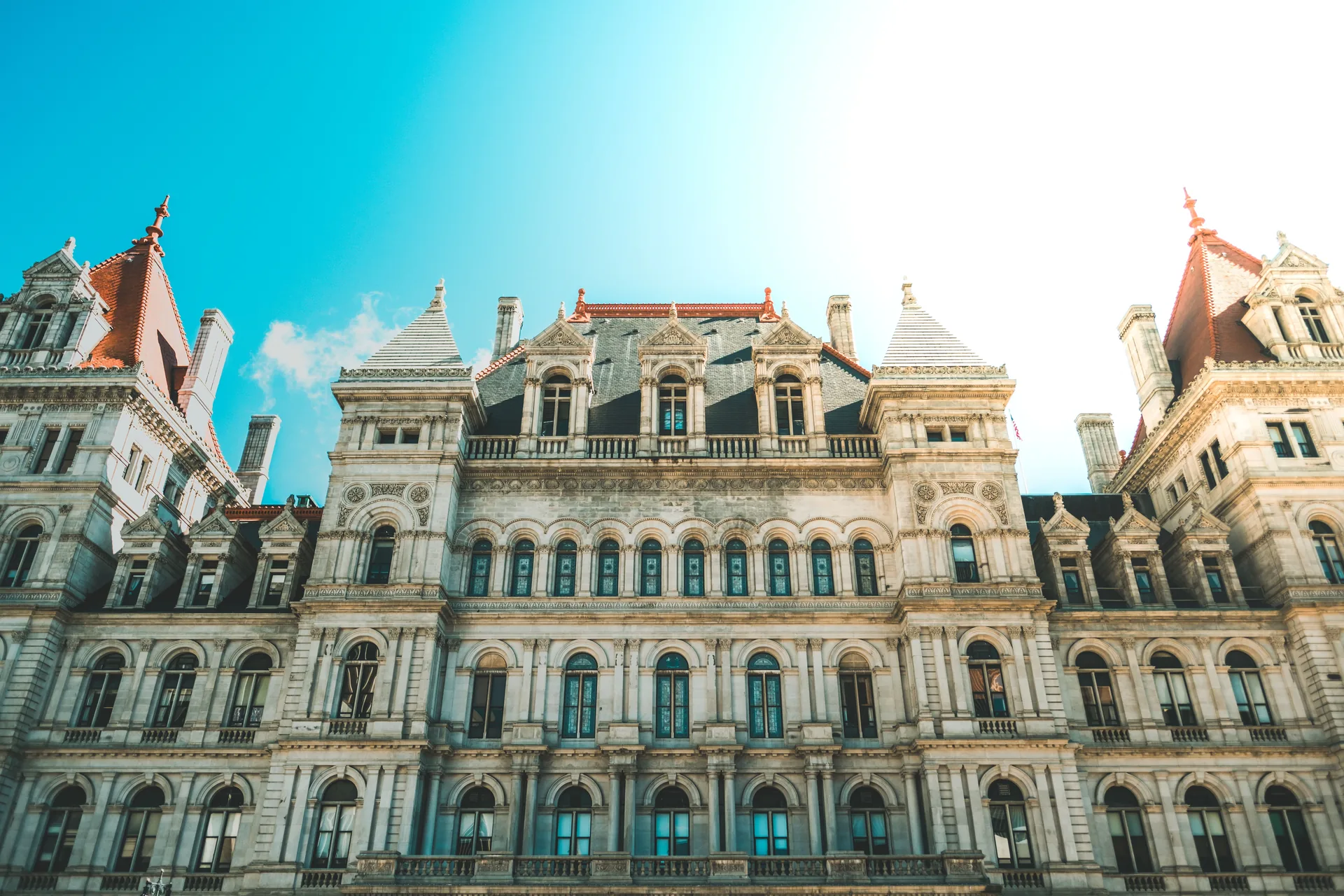 New York State Capitol in Albany under a clear sky