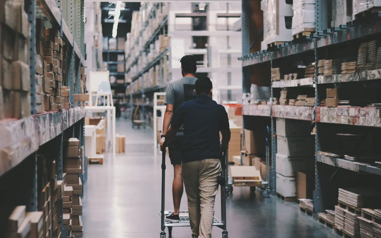 Warehouse aisles representing receipt, storage, and distribution activity